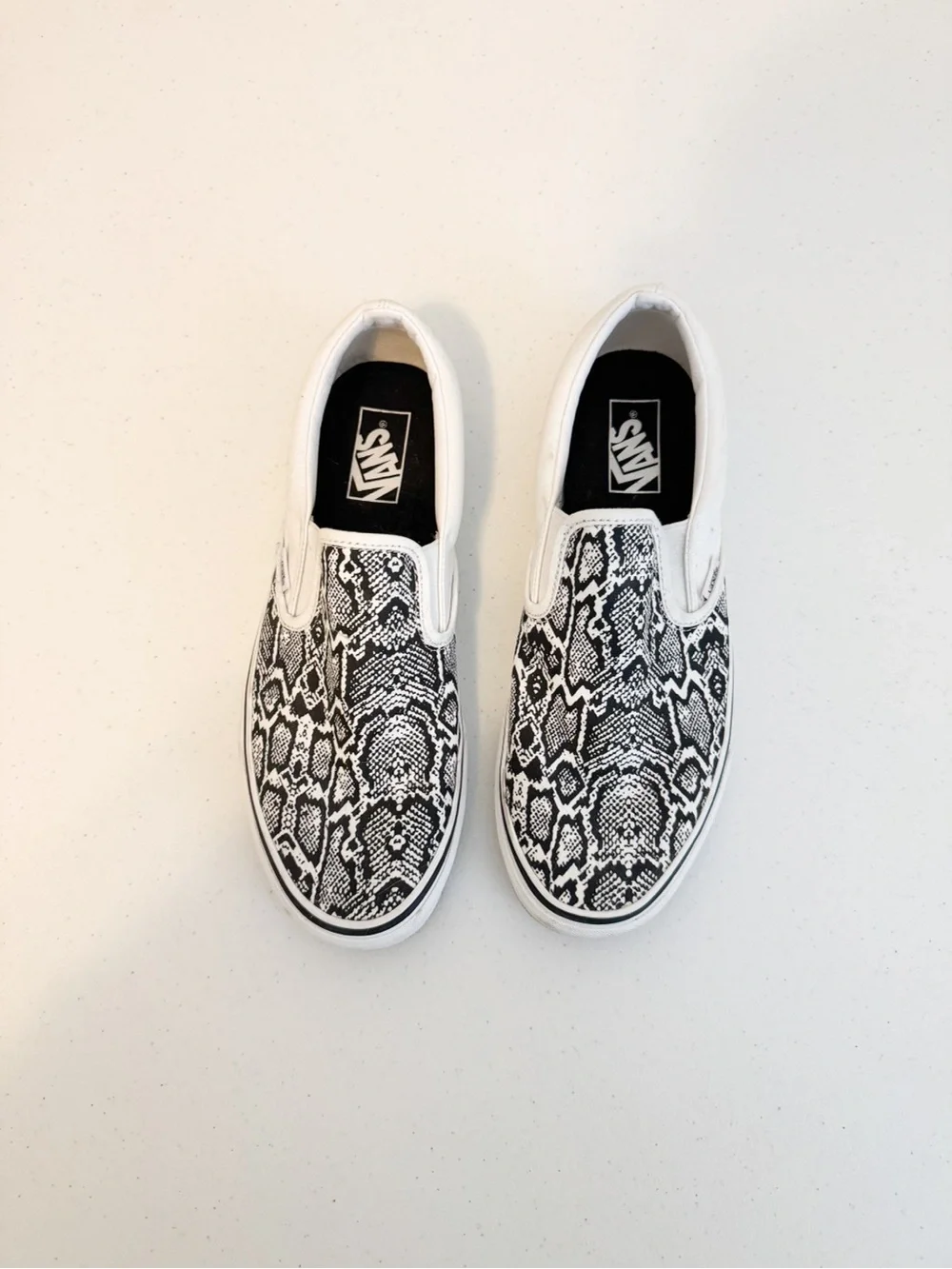 Vans Slip-On Sneakers with Black & White Snake Print